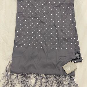 Olivier Pascal French Silk Gray Polka Dot Scarf with Fringe